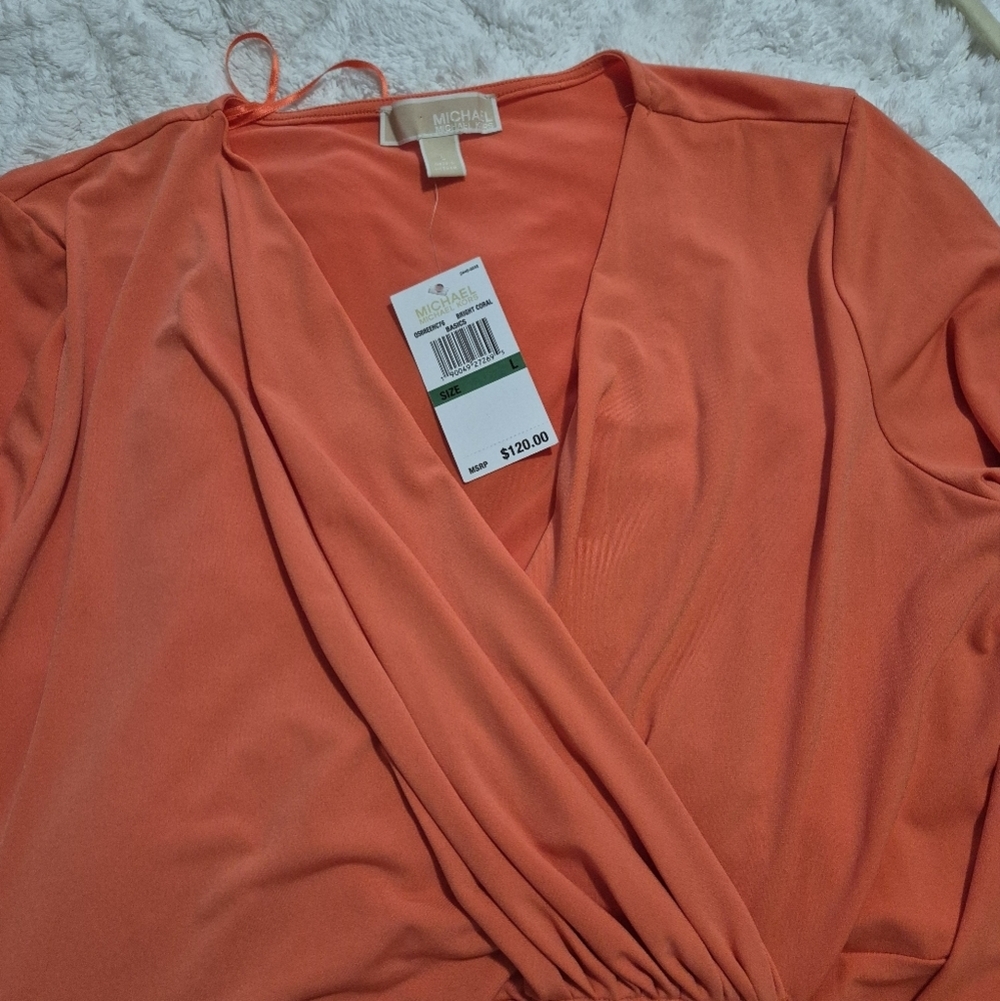 NWT Michael Kors Coral Midi Dress 3/4 Sleeve..SIZE:L - Picture 11 of 13